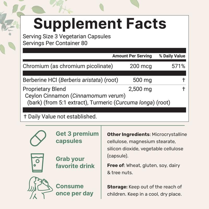 Berberine with Ceylon Cinnamon, Chromium, & Turmeric, 3,000mg Equivalent
